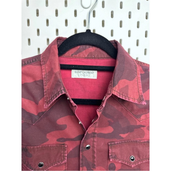 Saint Laurent Red Camouflage Button-Up Shirt - Picture 2 of 3